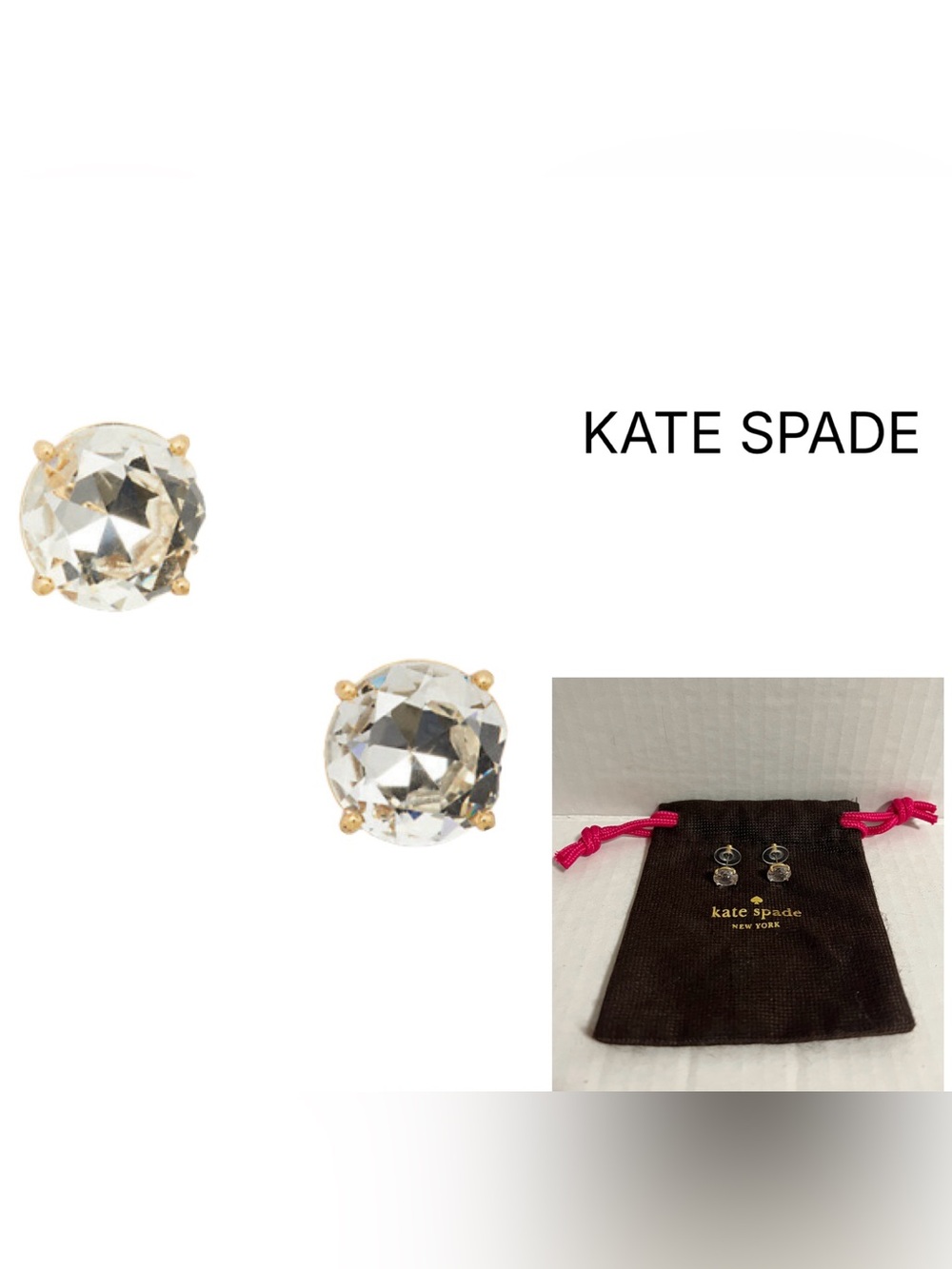 KATE SPADE - NWOT - BRIGHT IDEAS CLEAR / GOLD ROUND SOLITAIRE STUD EARRINGS